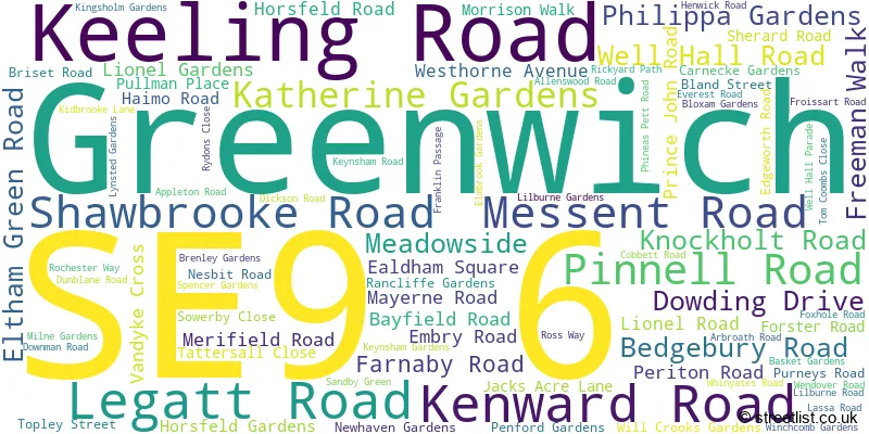 A word cloud for the SE9 6 postcode